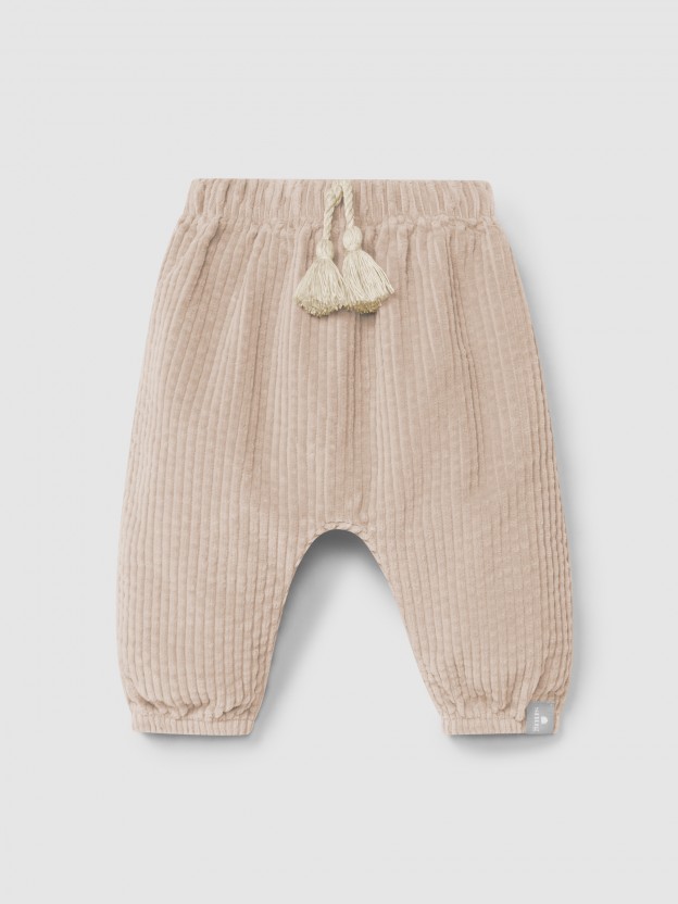 Pantaln pull-up de terciopelo acanalado y detalle de cordn con pompn