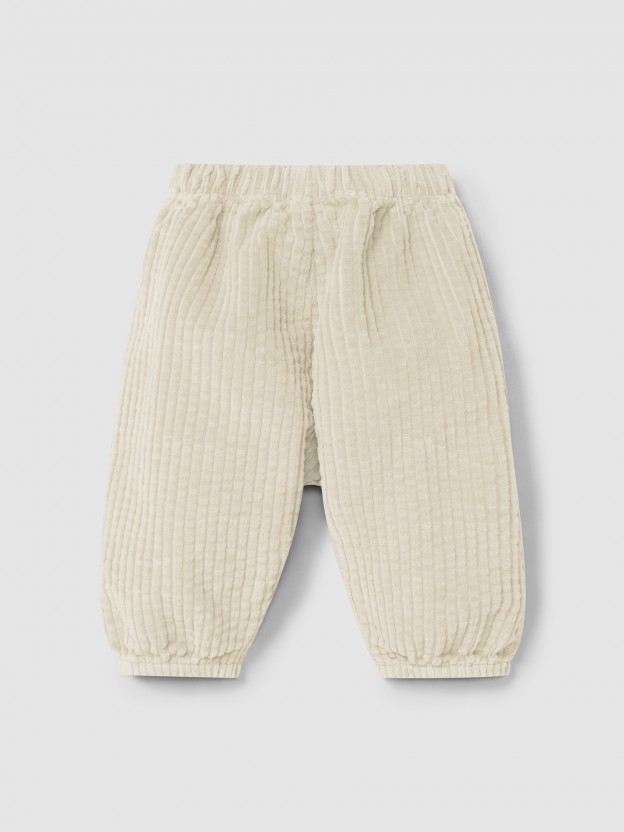 Pantaln pull-up de terciopelo acanalado y detalle de cordn con pompn