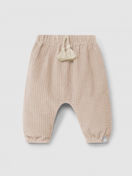 Pantalon pull-up en velours cannel et dtail de cordon avec pompon