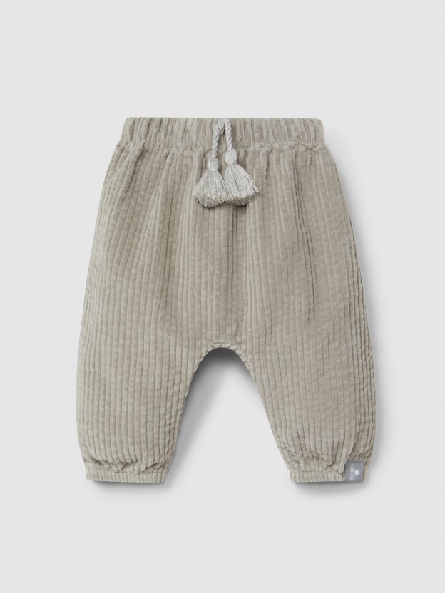 Pantaln pull-up de terciopelo acanalado y detalle de cordn con pompn