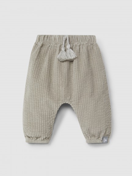 Pantalon pull-up en velours cannel et dtail de cordon avec pompon