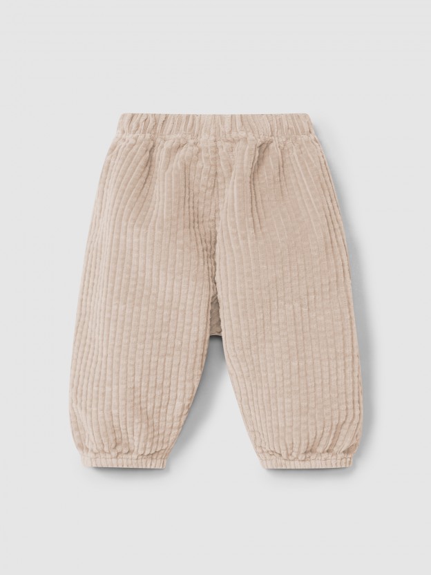 Pantaln pull-up de terciopelo acanalado y detalle de cordn con pompn