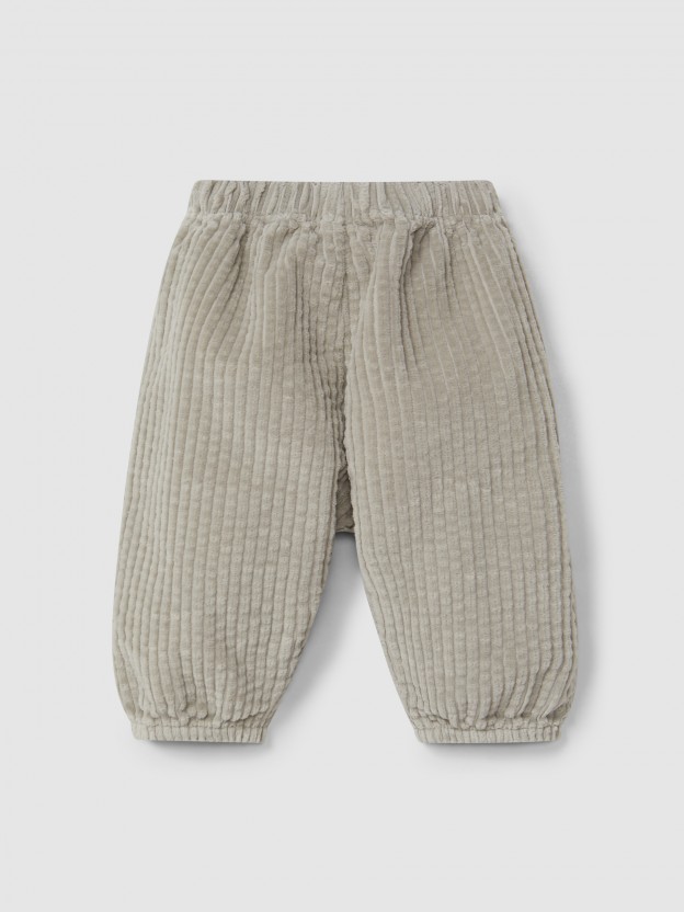 Pantaln pull-up de terciopelo acanalado y detalle de cordn con pompn