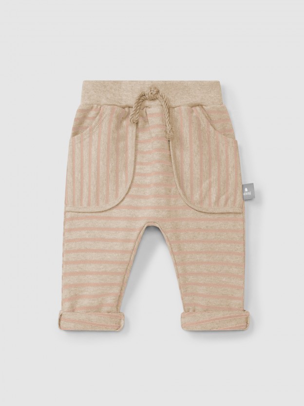 soft brushed jersey striped pull-up pants
