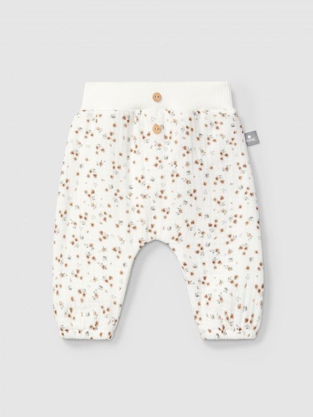 Pantalon pull-up en mousseline imprime