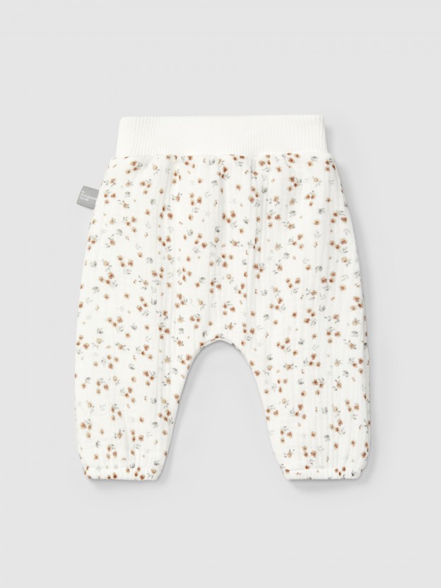 Pantalon pull-up en mousseline imprime