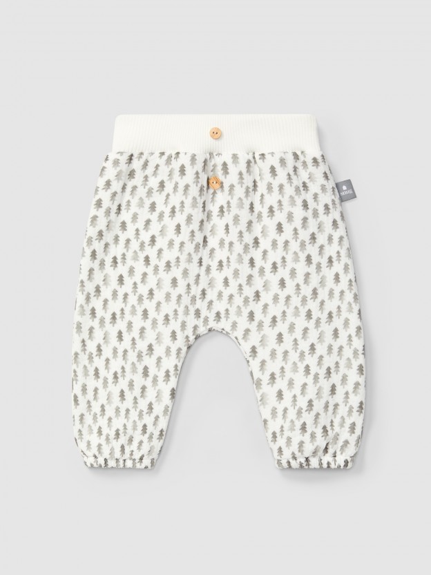 Pantalon pull-up en mousseline imprime