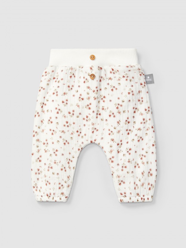 Pull-up pants in printed muslin