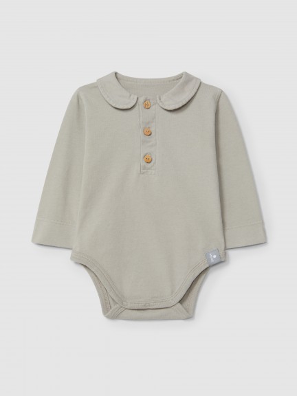 Plain bodysuit in organic cotton with Peter Pan collar