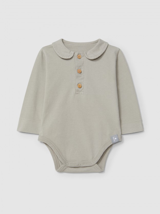 Plain bodysuit in organic cotton with Peter Pan collar Plain bodysuit in organic cotton with Peter Pan collar