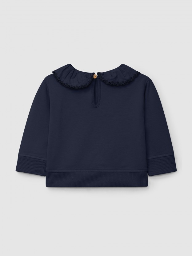 Sweatshirt em felpa com gola de folho bordado