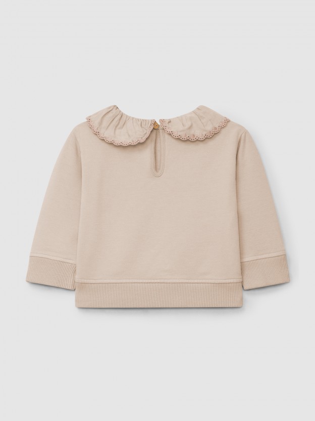 Sweatshirt en peluche  col  volant brod