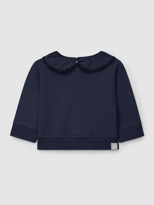 Sweatshirt em felpa com gola de folho bordado