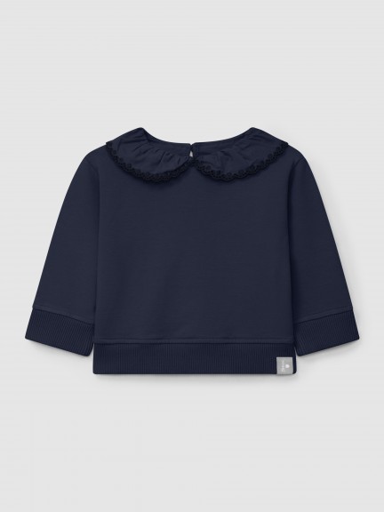 Plush sweatshirt with ruffled embroidered collar