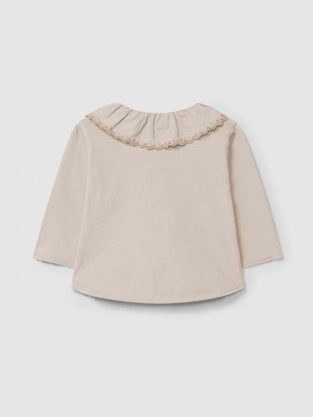 Longsleeve  col  volant brod en coton biologique