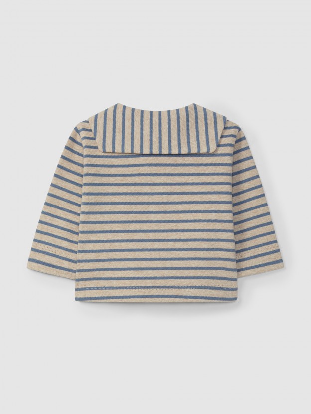 Longsleeve de riscas em jersey cardado com gola de marinheiro