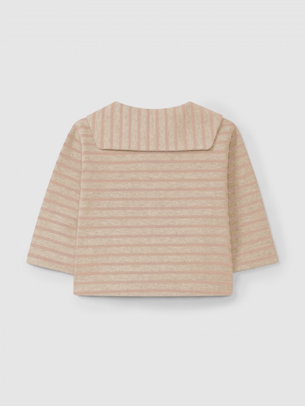 Longsleeve de riscas em jersey cardado com gola de marinheiro