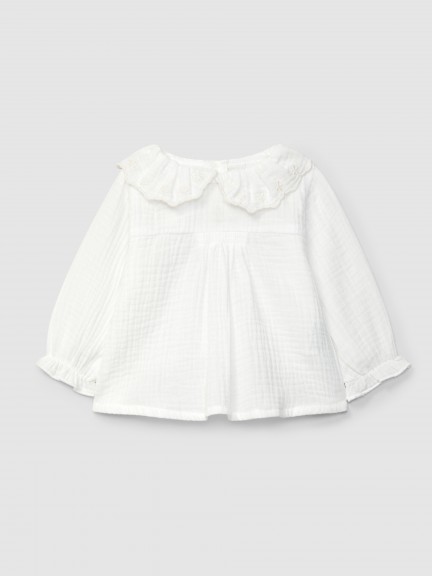 Blusa de muselina con cuello de volante bordado