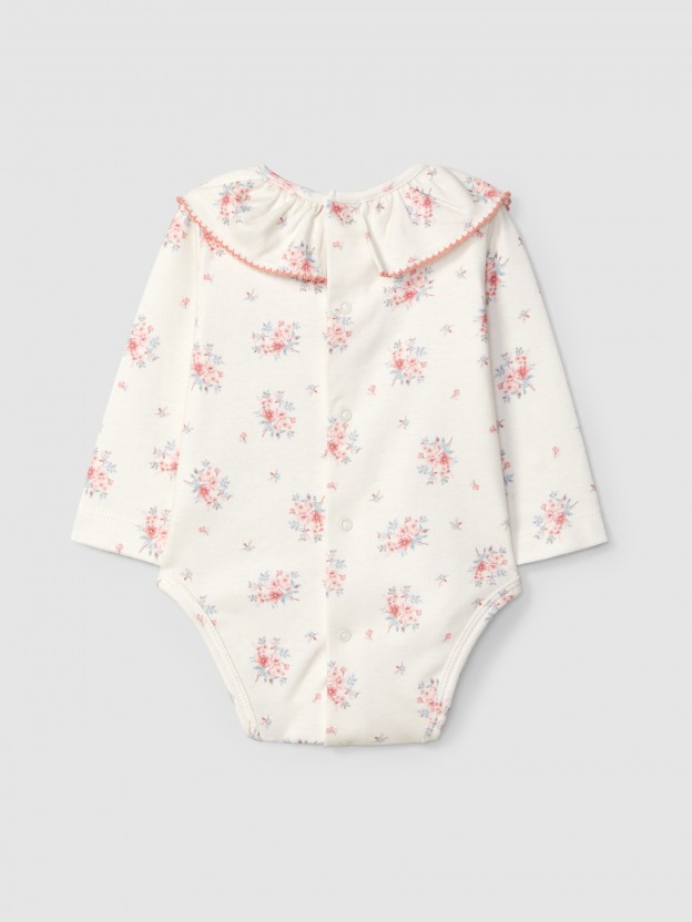 Floral print bodysuit with ruffled detail