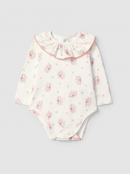 Floral print bodysuit with ruffled detail
