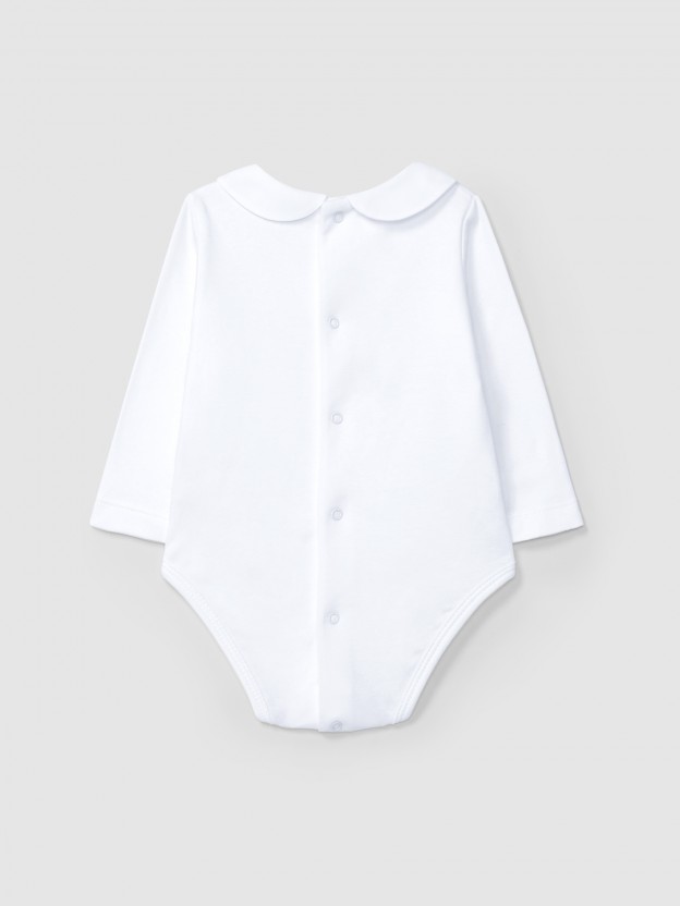 Long-sleeve peter-pan collar bodysuit