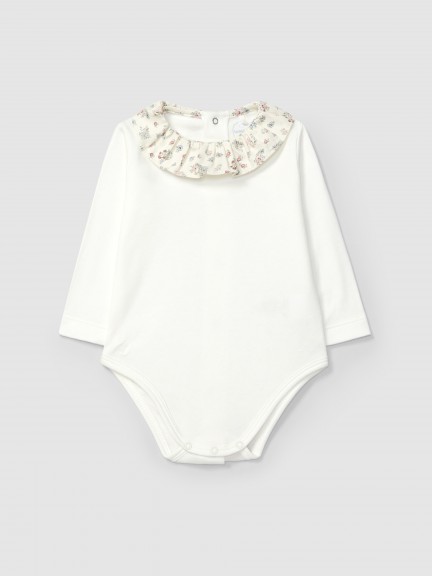 Bodysuit ruffled collar in delicate floral fabric