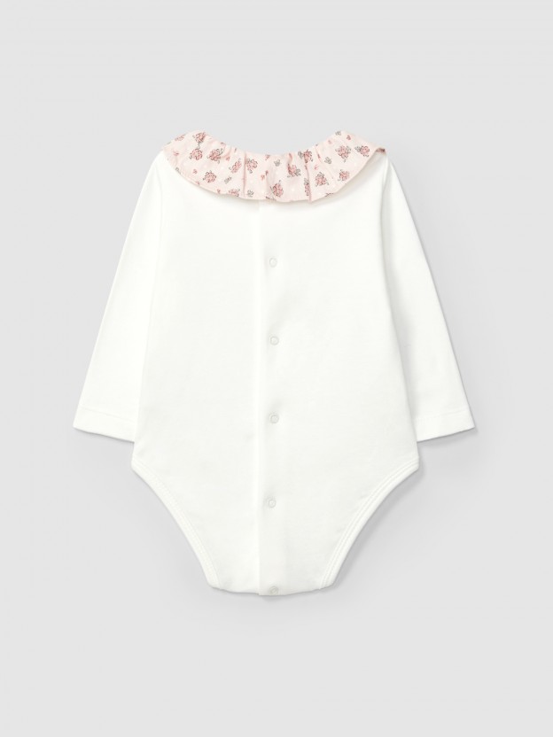 Bodysuit ruffled collar in delicate floral fabric