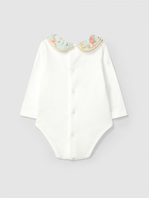 Body  col en tissu  fleurs avec dtail en dentelle