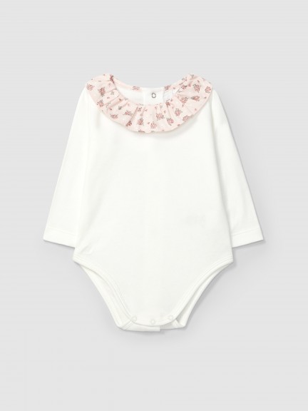 Bodysuit ruffled collar in delicate floral fabric