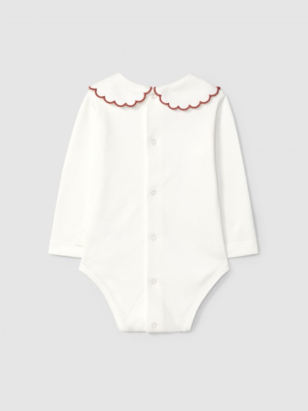 Bodysuit collar embroidered in contrast colour