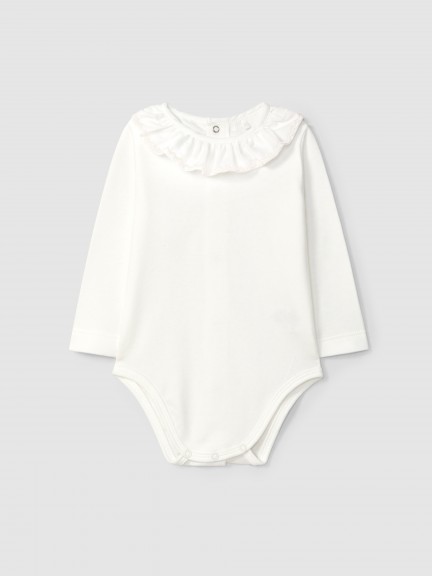 Bodysuit ruffled collar with wavy embroidery