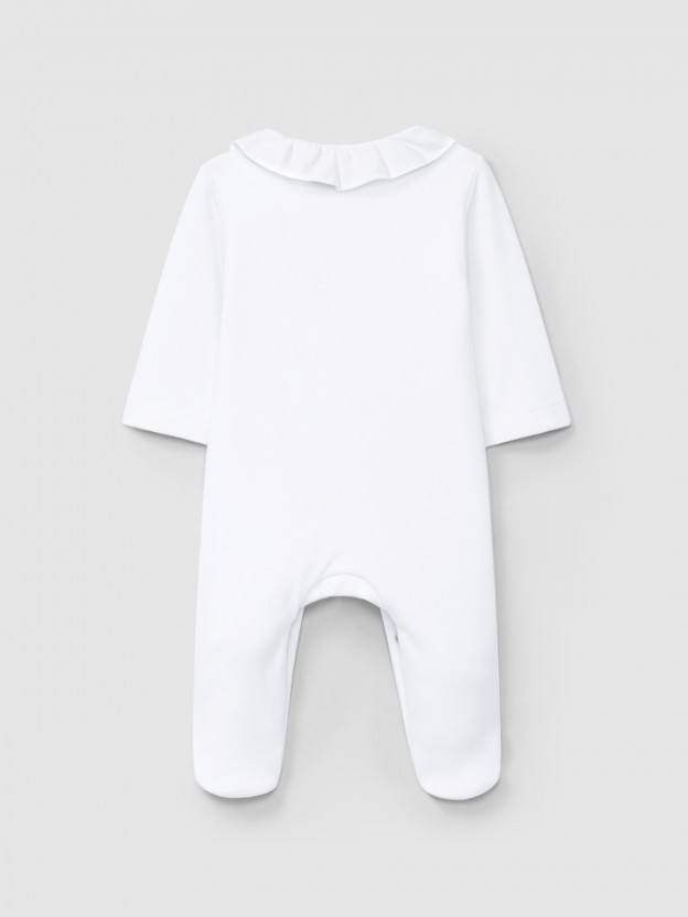 Babygrow furrow collar and embroidered flower detail on the chest Babygrow furrow collar and embroidered flower detail on the chest
