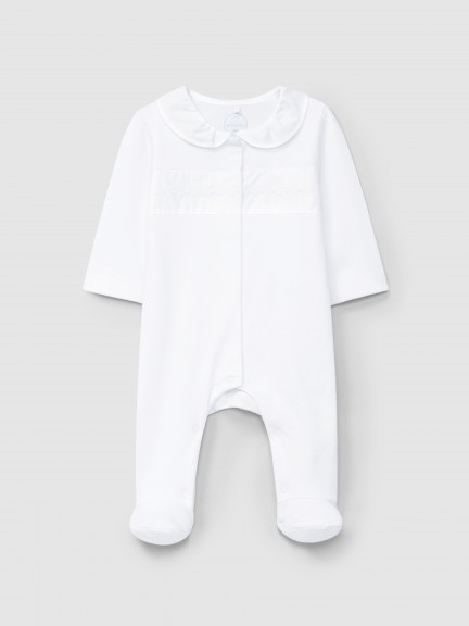 Babygrow furrow collar and embroidered flower detail on the chest