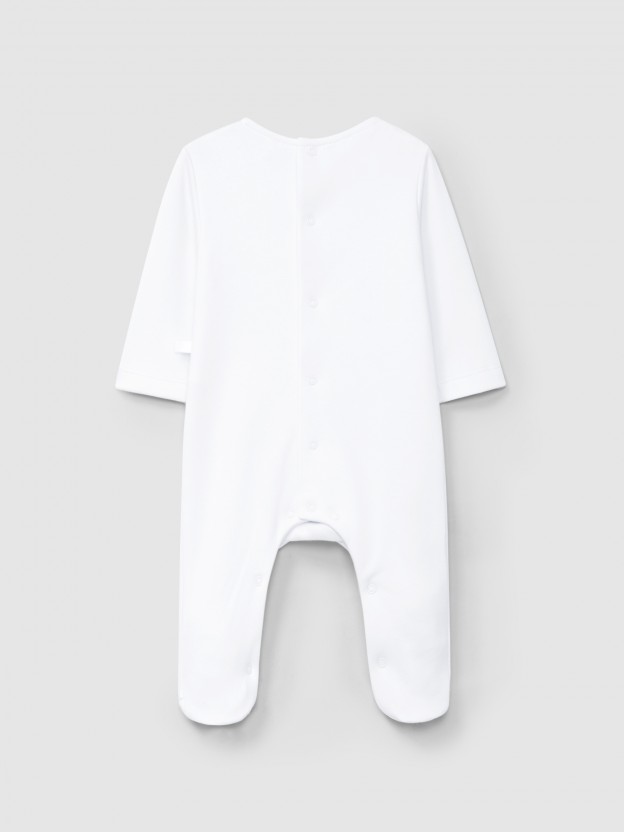 Babygrow sem gola com detalhe de fita bordada Babygrow sem gola com detalhe de fita bordada