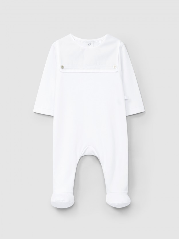 Babygrow sem gola com detalhe de fita bordada Babygrow sem gola com detalhe de fita bordada