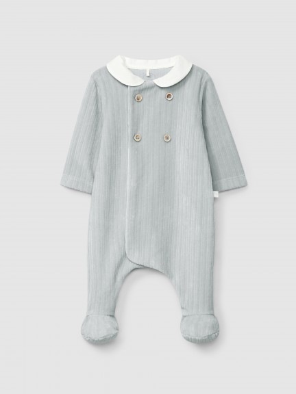 Ribbed velvet babygrow with decorative buttons