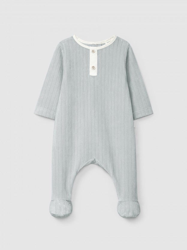 Ribbed velvet collarless babygrow