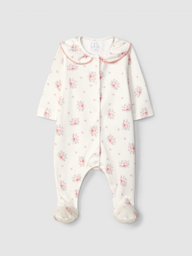 Floral print babygrow with collar