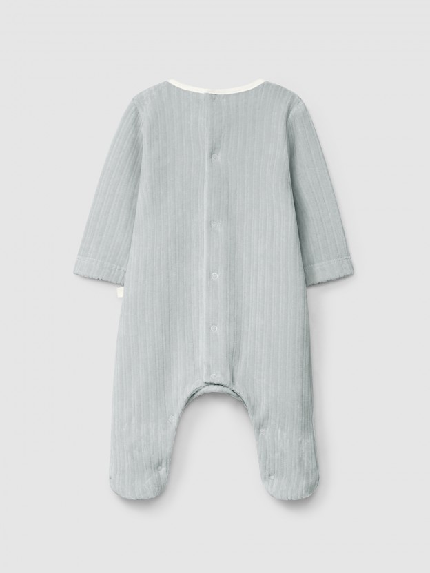 Ribbed velvet collarless babygrow