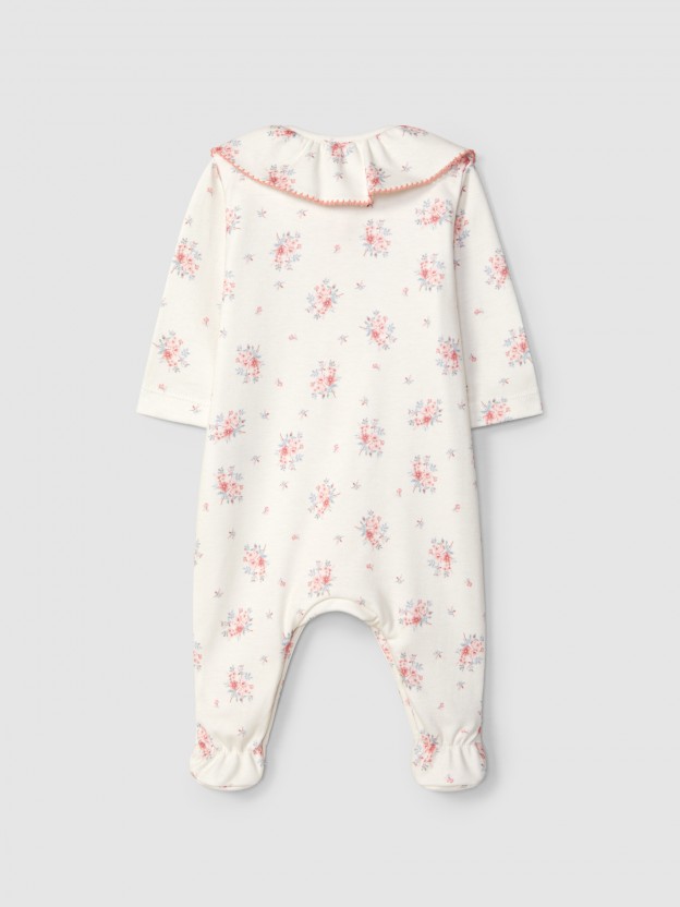 Floral print babygrow with collar