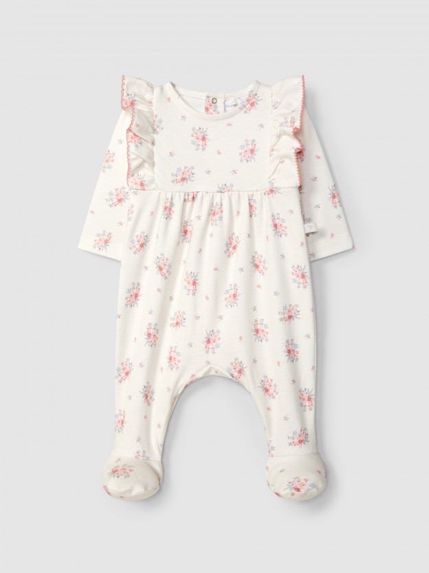 Babygrow estampado floral com detalhe de folho