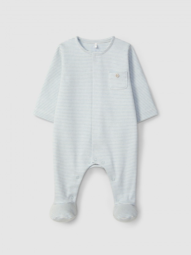 Striped babygrow with pocket Striped babygrow with pocket