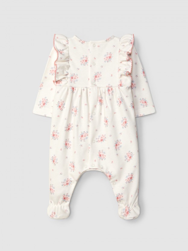 Babygrow estampado floral com detalhe de folho