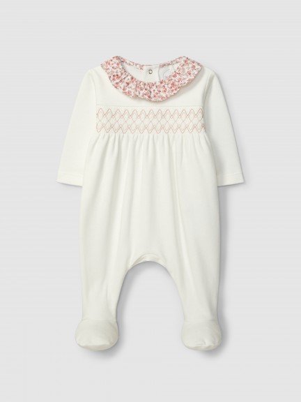 Babygrow com smocks e gola de folho estampado floral