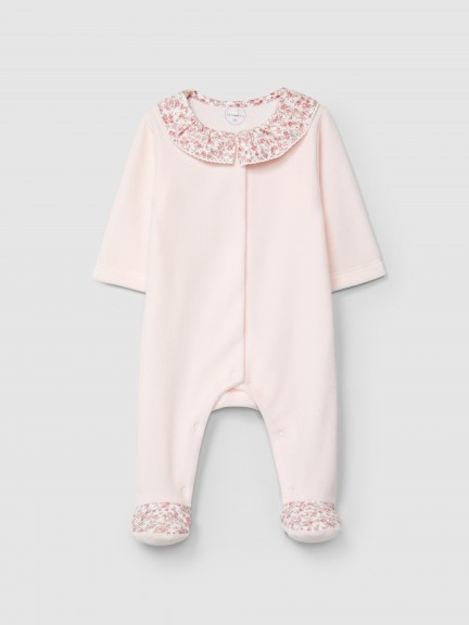 Babygrow em veludo com gola de folho estampado floral