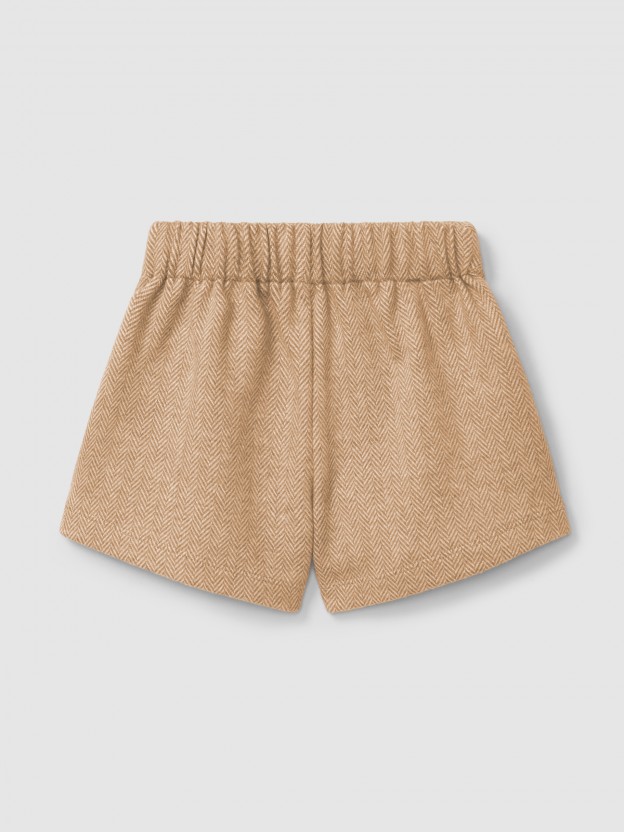 Herringbone knit pull-up shorts