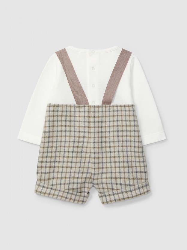 Two-in-one check and piqu romper