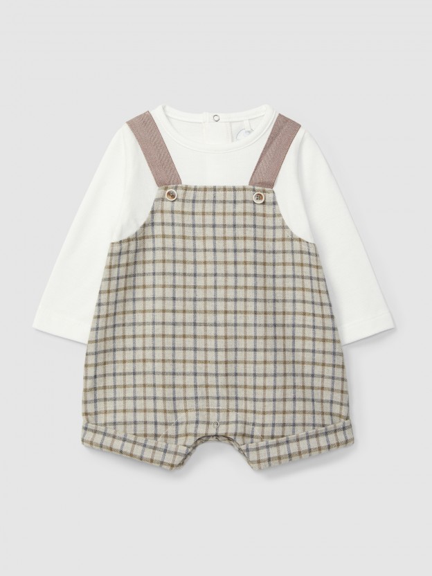 Two-in-one check and piqu romper