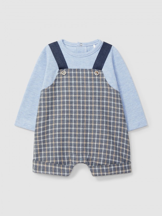 Two-in-one check and piqu romper