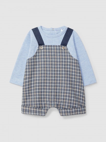 Two-in-one check and piqu romper